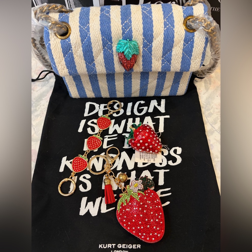 🍓NWT KURT GEIGER KENSINGTON Striped Bag/Crossbody & Everything you see - Picture 3 of 16